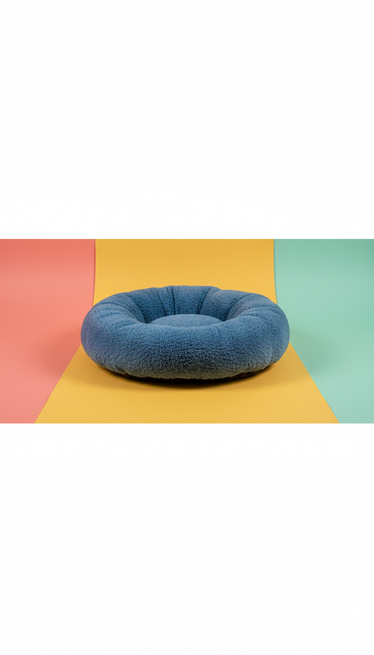 Cama afelpada azul urbano para mascotas, diseño acogedor tipo nido